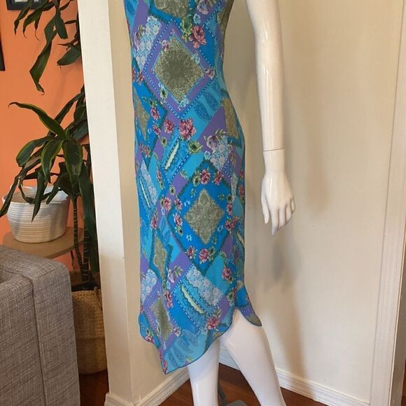 Vintage My Michelle Blue & Green Patchwork Handkerchief Midi Dress Size 9 - Picture 6 of 12